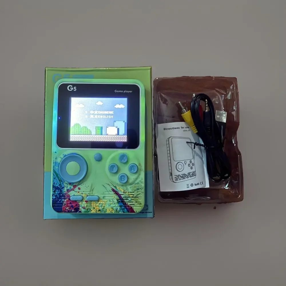 G5 Game Box Handheld System Backlit Screen TV Out Green/Blue w/ AV USB Cables